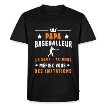 papa baseballeur méfiez vous imitations baseball - T-shirt Premium bio Homme - noir - Devant - Nico (187cm)