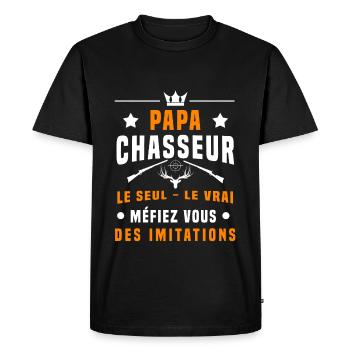papa chasseur cerf méfiez vous imitations chasse - T-shirt Premium bio Homme - noir - Devant - Nico (187cm)