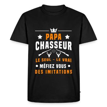 papa chasseur chevreuil méfiez vous imitations - T-shirt Premium bio Homme - noir - Devant - Nico (187cm)