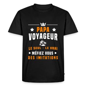 papa voyageur méfiez vous imitations voyage - T-shirt Premium bio Homme - noir - Devant - Nico (187cm)