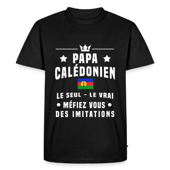 papa Calédonien drapeau méfiez vous imitations - T-shirt Premium bio Homme - noir - Devant - Nico (187cm)