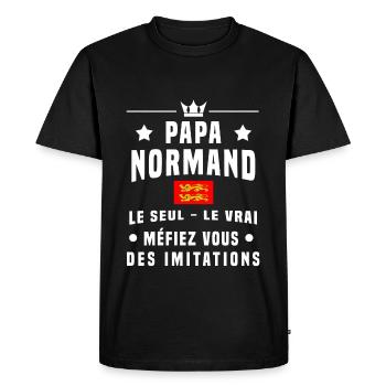 papa normand drapeau méfiez vous imitations - T-shirt Premium bio Homme - noir - Devant - Nico (187cm)