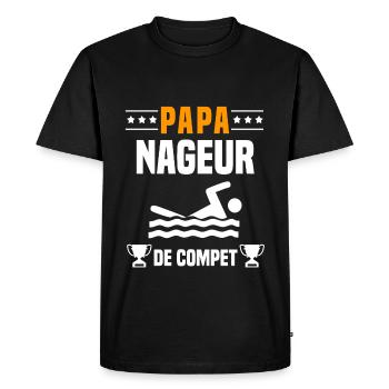 papa nageur de compet père cadeau papa natation - T-shirt Premium bio Homme - noir - Devant - Nico (187cm)