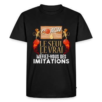 18 - t shirt coach basket humour 5.png - T-shirt Premium bio Homme - noir - Devant - Nico (187cm)