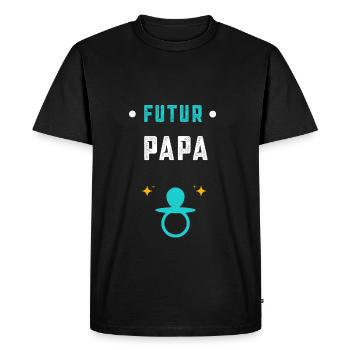 annonce grossesse cadeau Futur papa - T-shirt Premium bio Homme - noir - Devant - Nico (187cm)