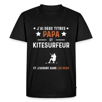 j'ai deux titres papa et kitesurfeur Kitesurf - T-shirt Premium bio Homme - noir - Devant - Nico (187cm)