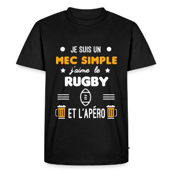 cadeau apéro rugby ballon mec simple - T-shirt Premium bio Homme - noir - Devant - Nico (187cm)