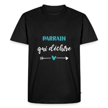 parrain qui déchire coeur cadeau parrain - T-shirt Premium bio Homme - noir - Devant - Nico (187cm)
