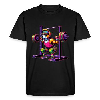Chien arc-en-ciel fort accroupi dans la salle de sport - T-shirt Premium bio Homme - noir - Devant - Nico (187cm)