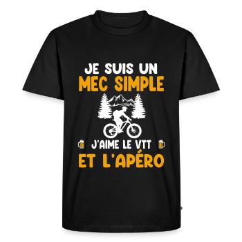Mec simple VTT apéro cycliste humour - T-shirt Premium bio Homme - noir - Devant - Nico (187cm)