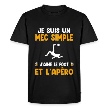 Mec simple foot apéro footballeur humour - T-shirt Premium bio Homme - noir - Devant - Nico (187cm)