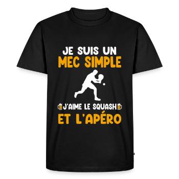 Mec simple squash apéro badiste humour - T-shirt Premium bio Homme - noir - Devant - Nico (187cm)