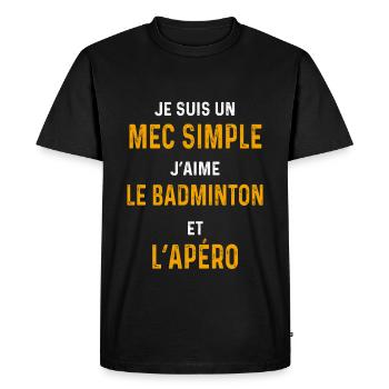 badminton apéro Mec simple badiste - T-shirt Premium bio Homme - noir - Devant - Nico (187cm)