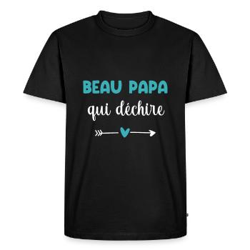 beau père qui déchire coeur beau papa - T-shirt Premium bio Homme - noir - Devant - Nico (187cm)