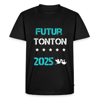 stork Future uncle 2025 pregnancy announcement - Men's Premium Organic T-Shirt - black - Front - Nico (187cm)