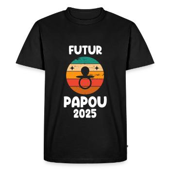 Future Papuan vintage 2025 announcement pregnancy dad - Men's Premium Organic T-Shirt - black - Front - Nico (187cm)