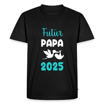 Futur papa 2025 cigogne annonce grossesse - T-shirt Premium bio Homme - noir - Devant - Nico (187cm)