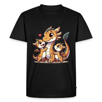 Parent dragon aimant avec deux enfants mignons - T-shirt Premium bio Homme - noir - Devant - Nico (187cm)