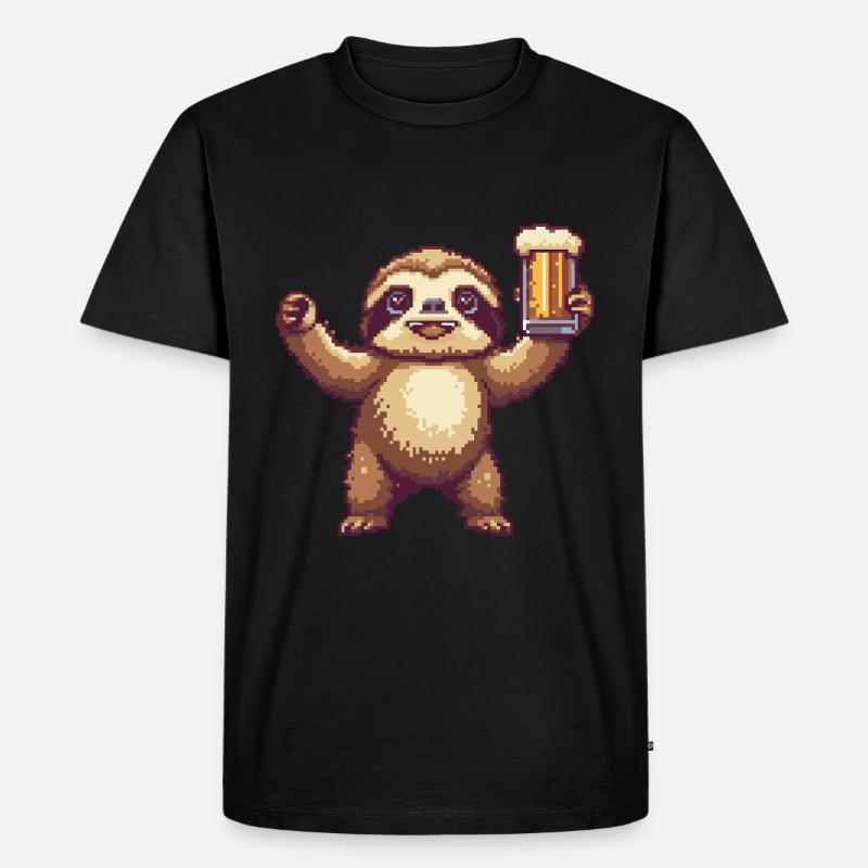 Faultier Pixel Bier - Männer Premium Bio T-Shirt - Schwarz