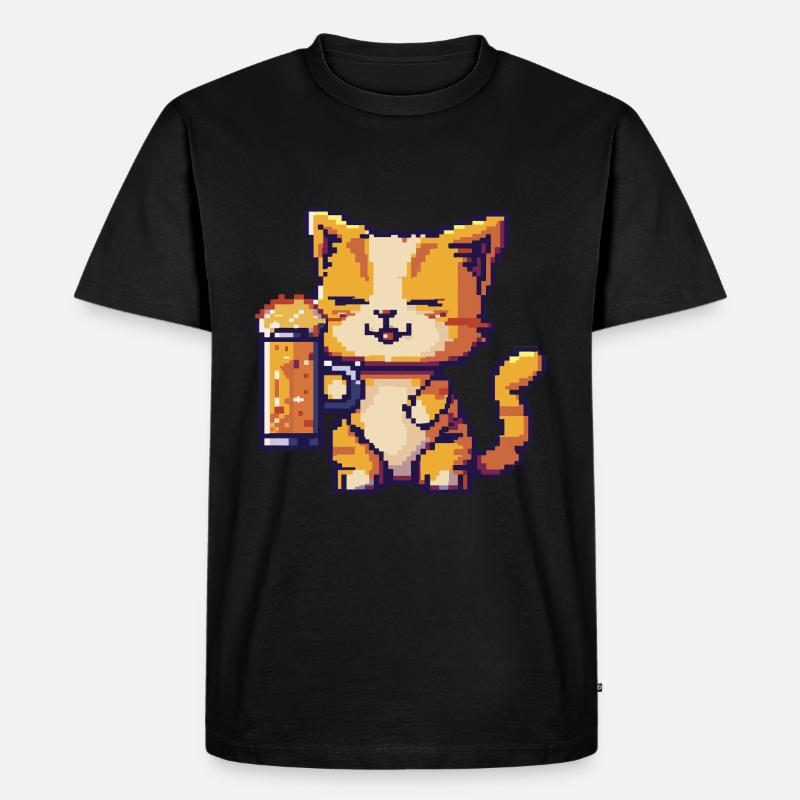 Katze Pixel Bier - Männer Premium Bio T-Shirt - Schwarz
