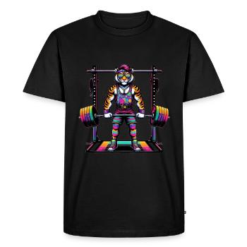 Soulevé de terre musclé du tigre arc-en-ciel - T-shirt Premium bio Homme - noir - Devant - Nico (187cm)