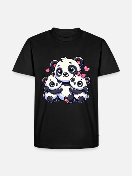 Kärleksfull pandaförälder med två söta barn - Ekologisk premium-T-shirt herr - svart