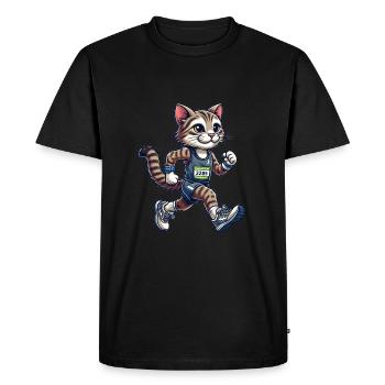 Chat marathonien mignon - T-shirt Premium bio Homme - noir - Devant - Nico (187cm)
