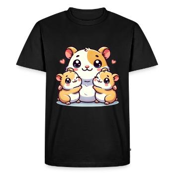 Parent hamster aimant avec deux enfants mignons - T-shirt Premium bio Homme - noir - Devant - Nico (187cm)