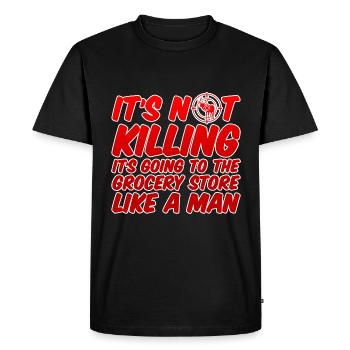 Il va à l’épicerie comme un homme - T-shirt Premium bio Homme - noir - Devant - Nico (187cm)