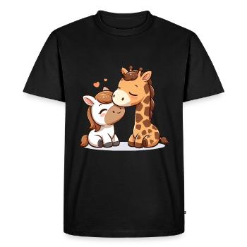Cheval Câlin Et Girafe Amoureuse - T-shirt Premium bio Homme - noir - Devant - Nico (187cm)