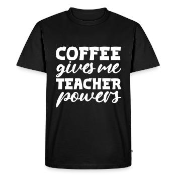 Le café me donne des pouvoirs d’enseignant - T-shirt Premium bio Homme - noir - Devant - Nico (187cm)