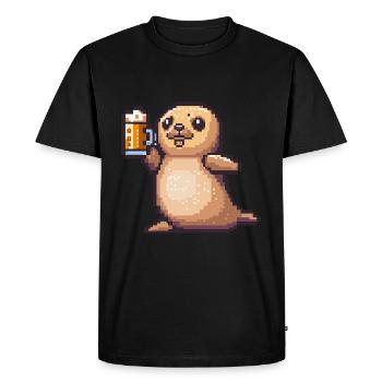 Seal Animal Pixel Bière - T-shirt Premium bio Homme - noir - Devant - Nico (187cm)
