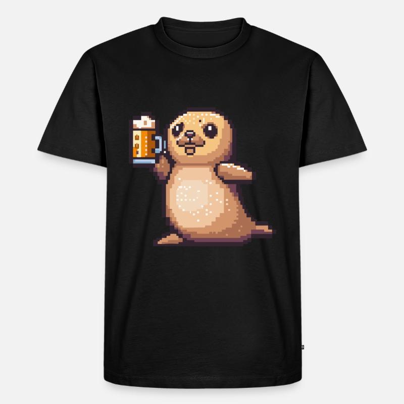 Robbe Tier Pixel Bier - Männer Premium Bio T-Shirt - Schwarz