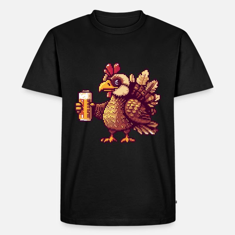 Truthahn Pixel Bier - Männer Premium Bio T-Shirt - Schwarz