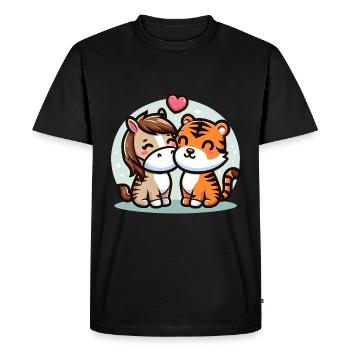 Câlin Cheval Et Tigre Amoureux - T-shirt Premium bio Homme - noir - Devant - Nico (187cm)