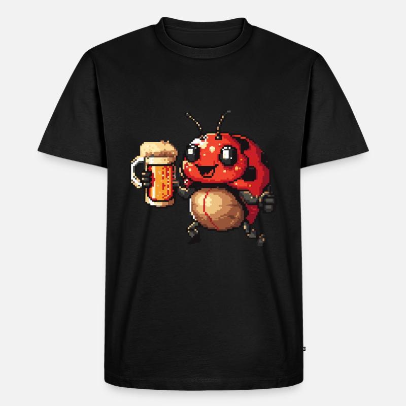 Marienkäfer Pixel Bier - Männer Premium Bio T-Shirt - Schwarz