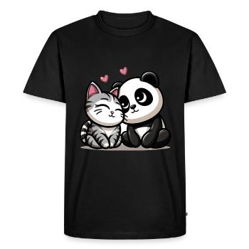 Chat Câlin Et Panda Amoureux - T-shirt Premium bio Homme - noir - Devant - Nico (187cm)