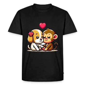 Câlin Chien Et Singe Amoureux - T-shirt Premium bio Homme - noir - Devant - Nico (187cm)