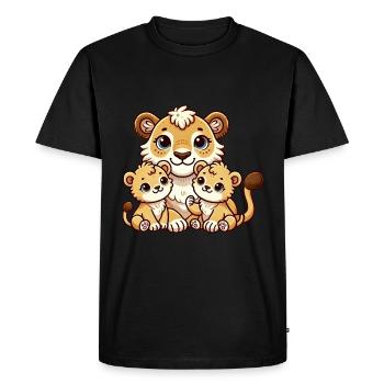 Mère lion aimante avec deux enfants mignons 2 - T-shirt Premium bio Homme - noir - Devant - Nico (187cm)