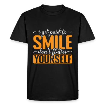 Je suis payé pour sourire, ne pas te flatter 3 - T-shirt Premium bio Homme - noir - Devant - Nico (187cm)
