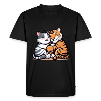 Chat câlin et tigre amoureux - T-shirt Premium bio Homme - noir - Devant - Nico (187cm)