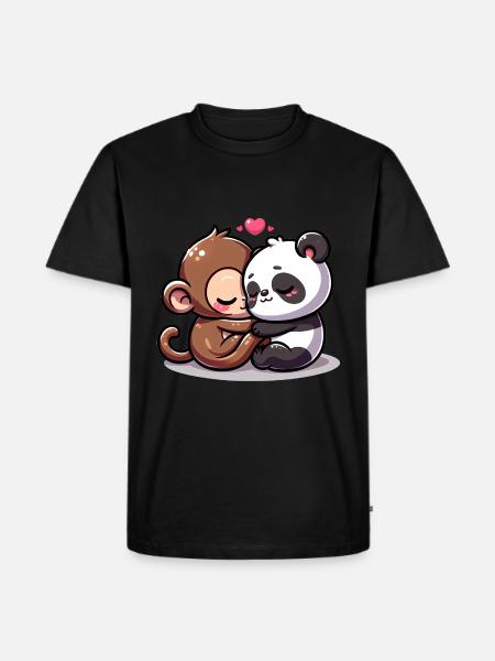 Câlin Singe Et Panda Amoureux - T-shirt Premium bio Homme - noir