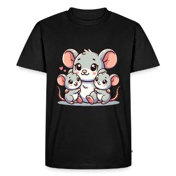 Parent souris aimant avec deux enfants mignons - T-shirt Premium bio Homme - noir - Devant - Nico (187cm)