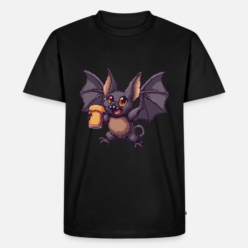 Fledermaus Pixel Bier - Männer Premium Bio T-Shirt - Schwarz