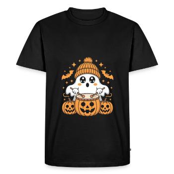 Fantôme mignon avec tambour citrouille - T-shirt Premium bio Homme - noir - Devant - Nico (187cm)