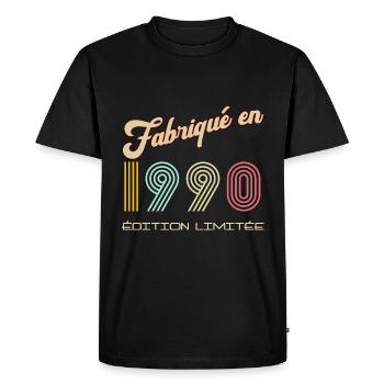 Anniversaire Homme Fabriqué en 1990 vintage - T-shirt Premium bio Homme - noir - Devant - Nico (187cm)