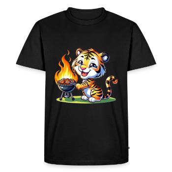 Cute BBQ Tiger - Men's Premium Organic T-Shirt - black - Front - Nico (187cm)
