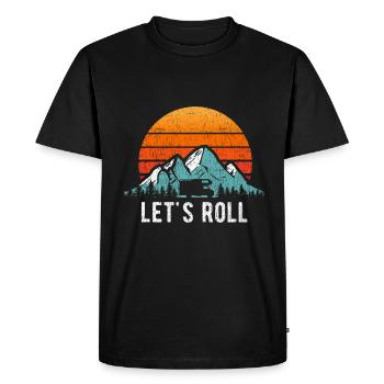 Camping-car disant caravane camping road trip montagnes - T-shirt Premium bio Homme - noir - Devant - Nico (187cm)