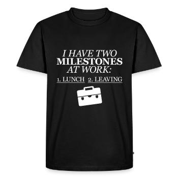 J’ai deux jalons au travail, le déjeuner, le départ 4 - T-shirt Premium bio Homme - noir - Devant - Nico (187cm)