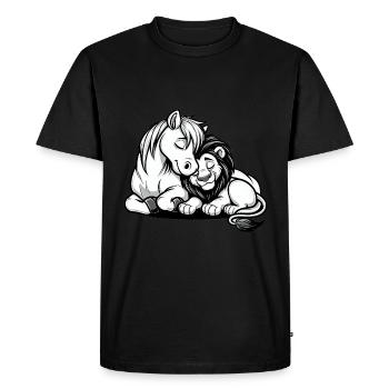 Câlin Cheval Et Lion Amoureux - T-shirt Premium bio Homme - noir - Devant - Nico (187cm)